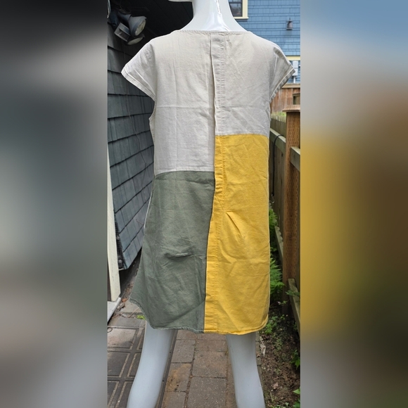 Colourblock  Linen/cotton top In Muted Green, Yellow And Cream MED. - Picture 5 of 16